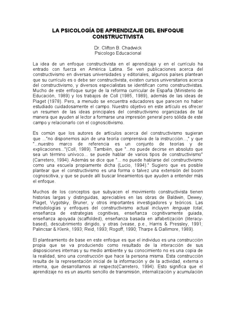 Psicología del Aprendizaje Constructivista | PDF | Constructivismo ...