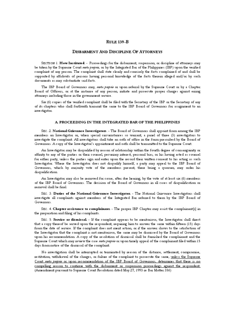 Rule139B Deposition (Law) Disbarment