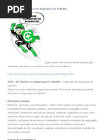 CBO 3516 - Técnico em Segurança do Trabalho