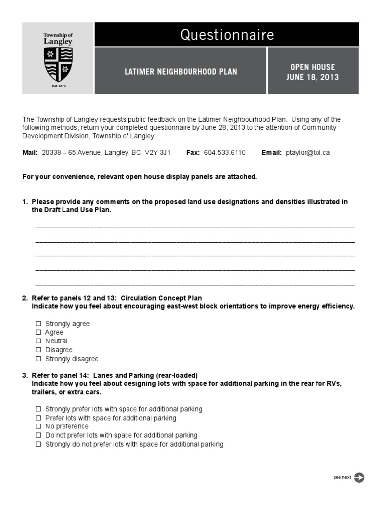 June 18 Latimer Open House Questionnaire PDF Mixed Use Development Street