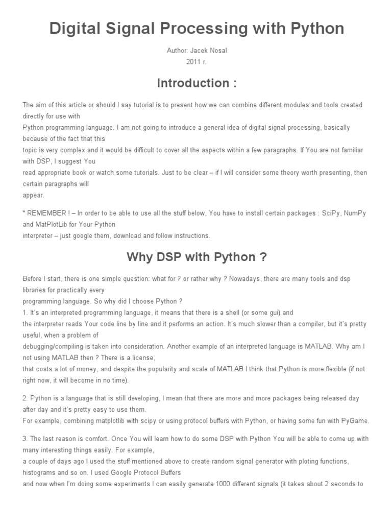 DSP With Python | Download Free PDF | Fast Fourier Transform | Signal ...