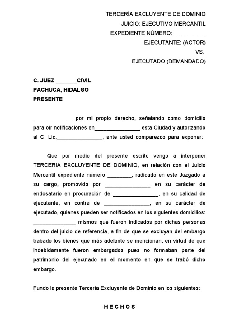 Escrito de terceria de dominio