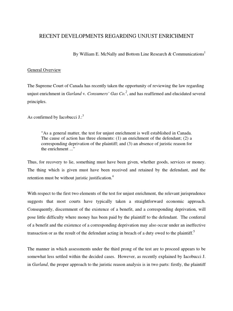 Unjust Enrichment PDF Restitution Equity (Law)