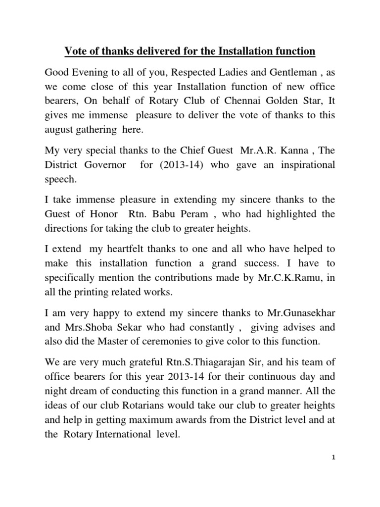 What is vote of thanks picture