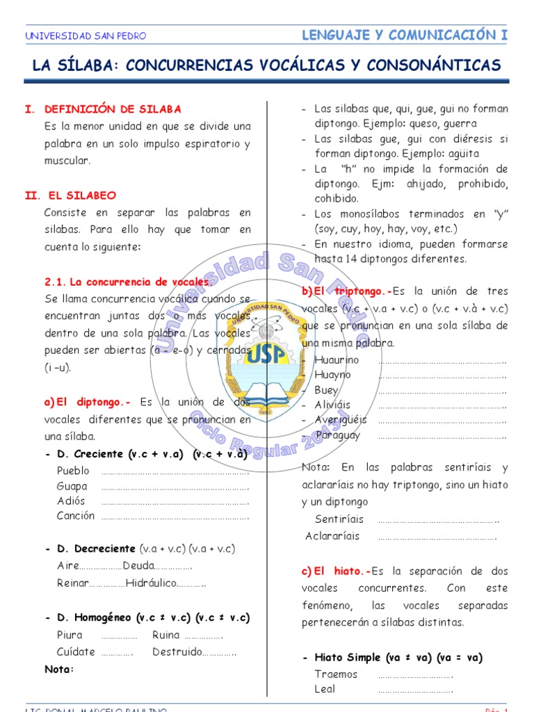 Silabeo y Concurrencias Vocálicas | PDF | Sílaba | Vocal
