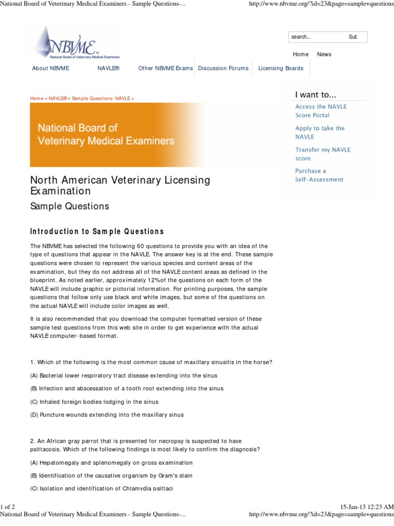 National Board of Veterinary Medical Examiners - Sample Questions-NAVLE ...
