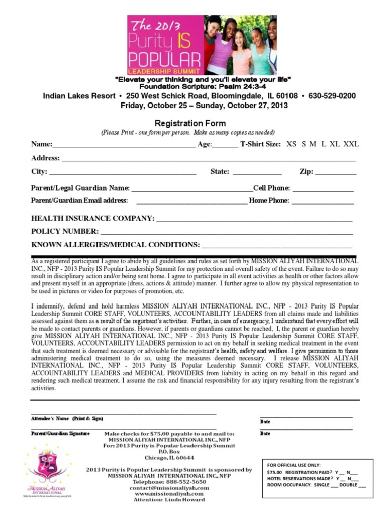 Purity Leadership Summit Registration Form | PDF | Lifestyle