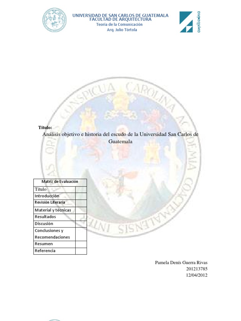 Analisis Escudo Usac Pdf Universidad Guatemala