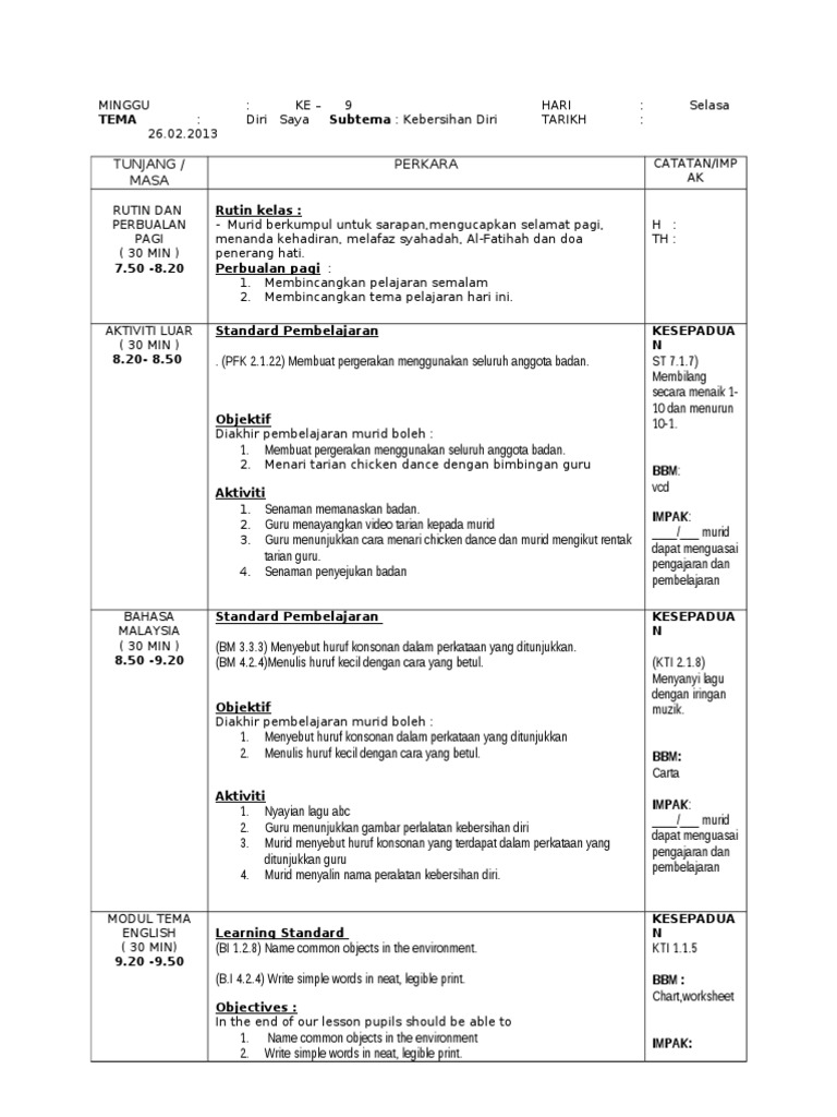 RPH Prasekolah | PDF