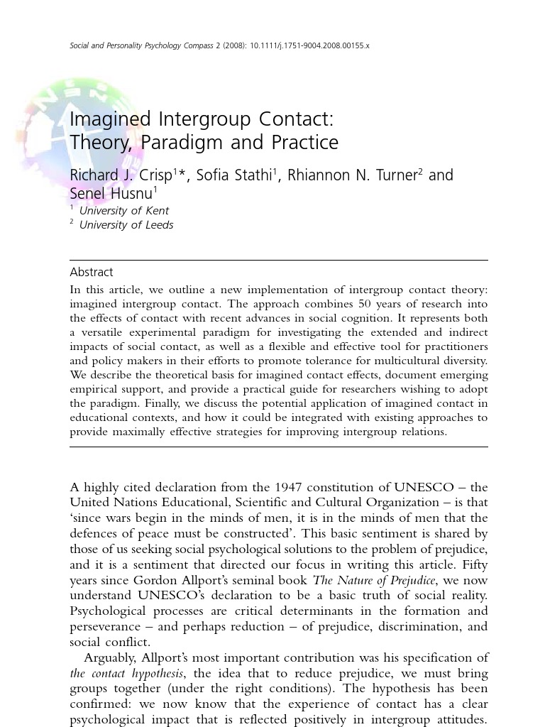 Imagined Intergroup Contact Theory, Paradigm and Practice | PDF ...