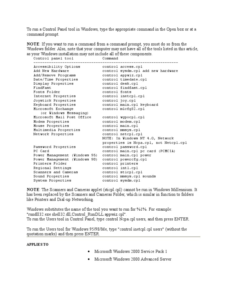 To Run A Control Panel Tool in Windows PDF Computer Related
