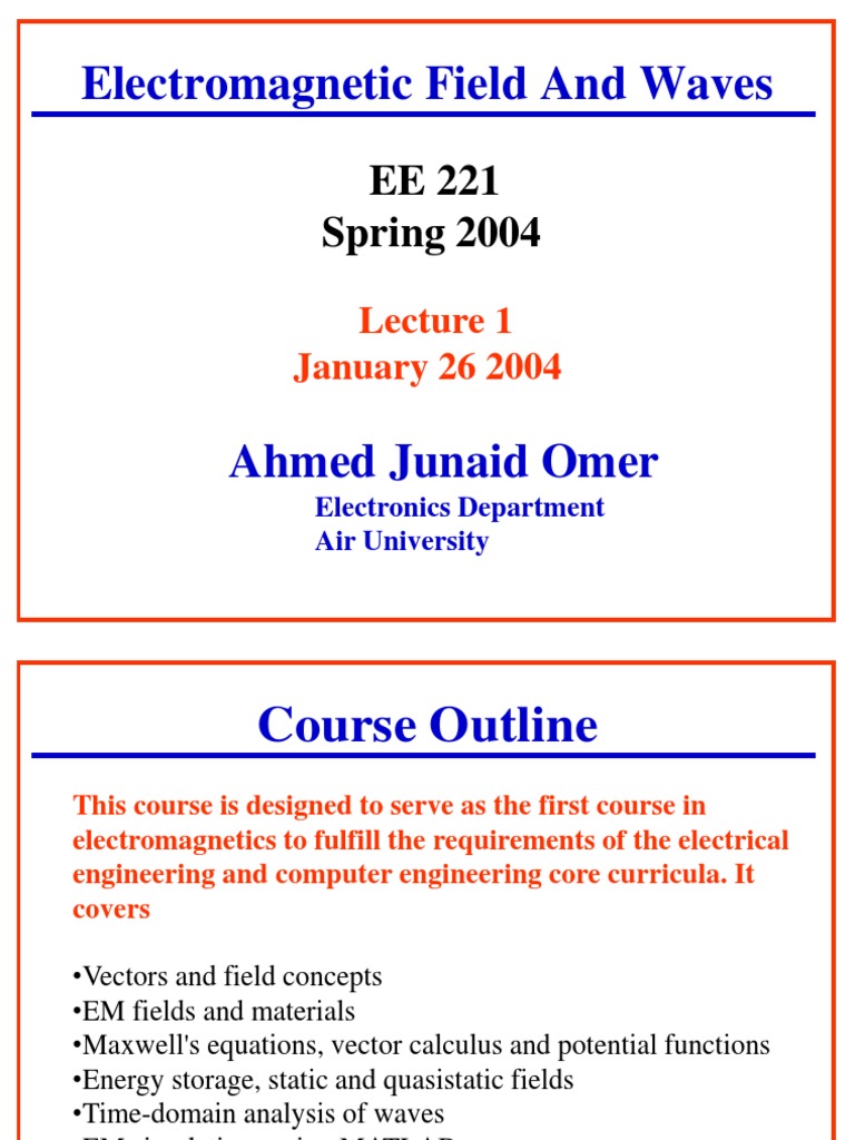 Electromagnetic Field and Waves: EE 221 Spring 2004 | PDF | Field ...