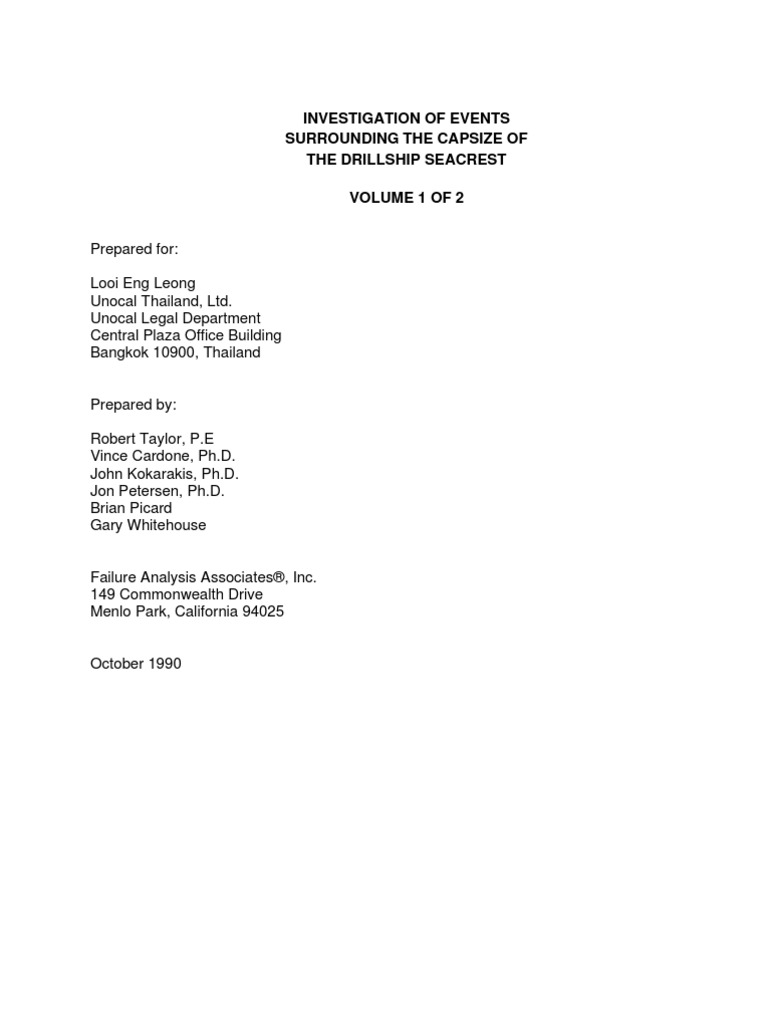 Seacrest Drillship Sinking Investigation 1989 PDF Water Transport Science