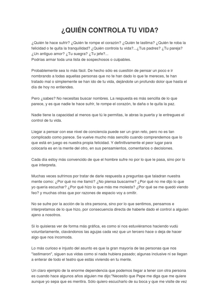 Quién Controla Tu Vida | PDF | Felicidad | Amor