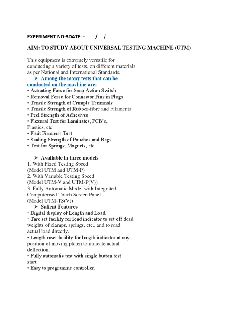 Universal Testing Machine Overview | PDF | User Interface | Touchscreen