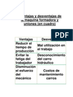 Ventajas y Desventajas de La Maquina Formadora y Uniones