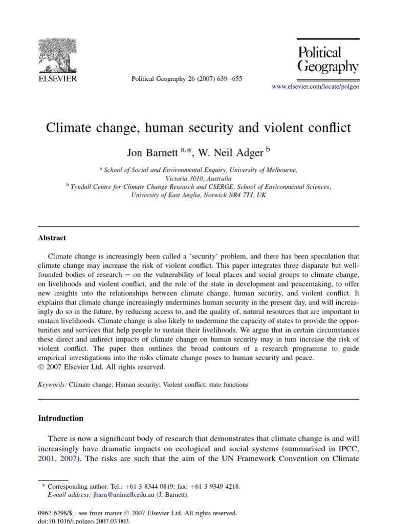 Climate Change, Human Security and Violent Conflict | PDF | Violence ...