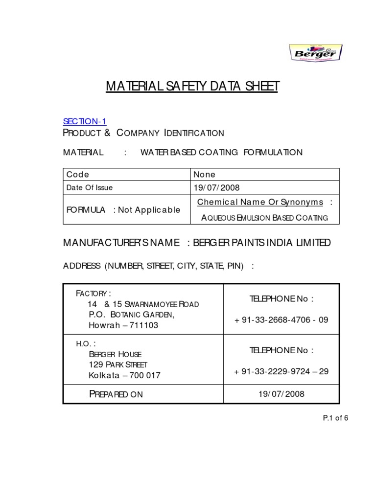 Material Safety Data Sheet | PDF | Liquids | Melting Point