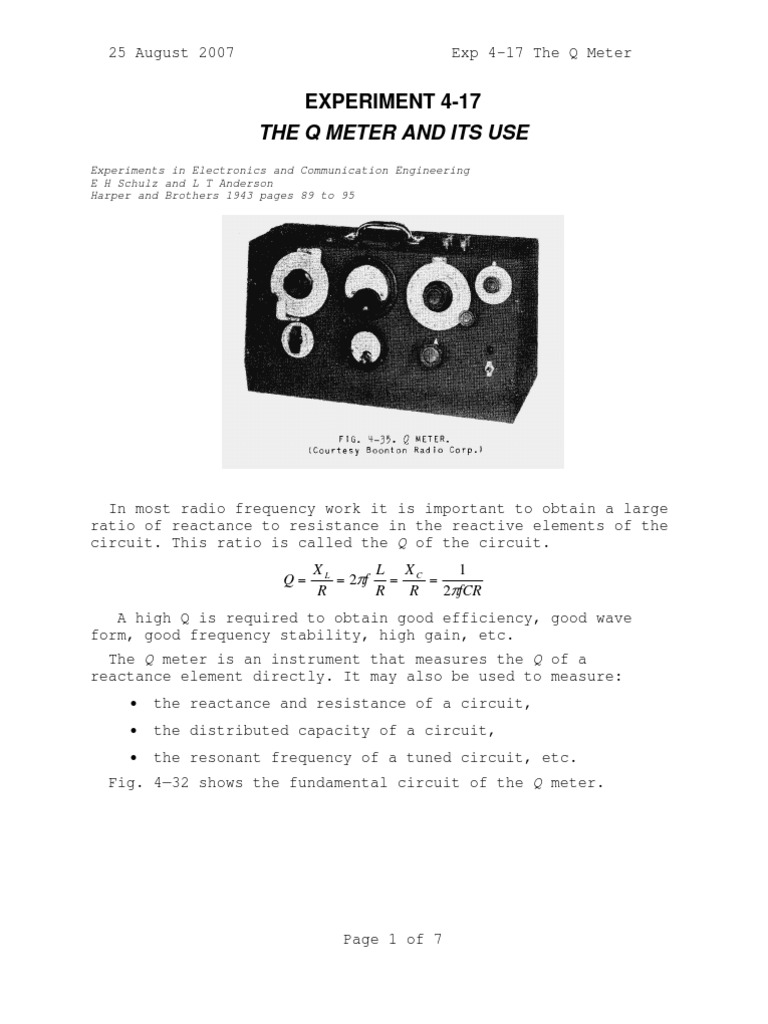 Understanding the Q Meter's Functionality | PDF | Series And Parallel ...