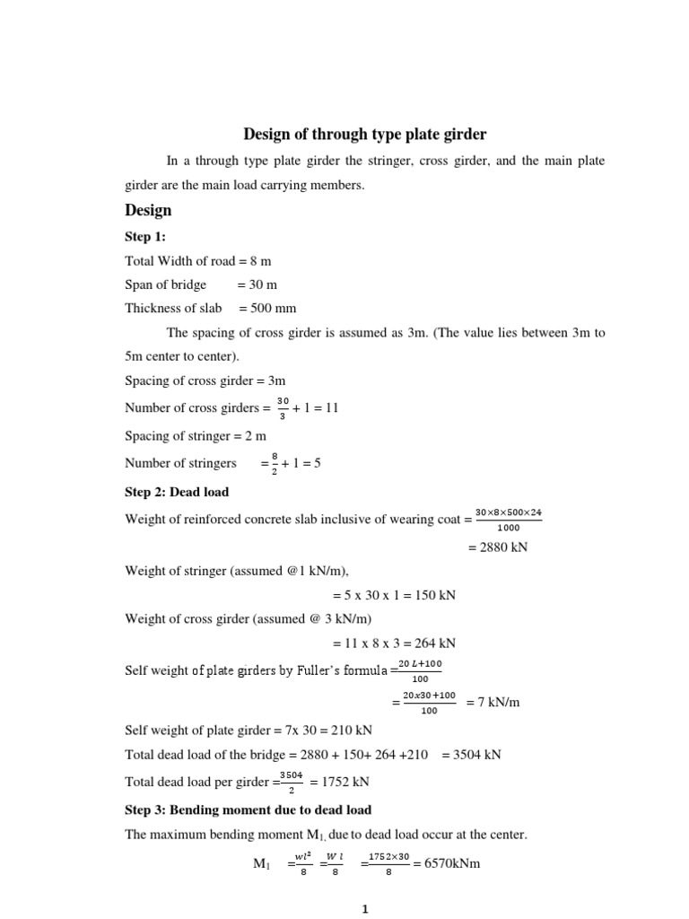 Design of Through Plate Girder | PDF | Bending | Shear Stress