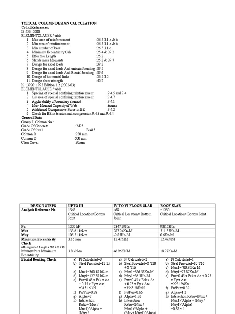 Column Design Calculation Guide | PDF | Column | Bending