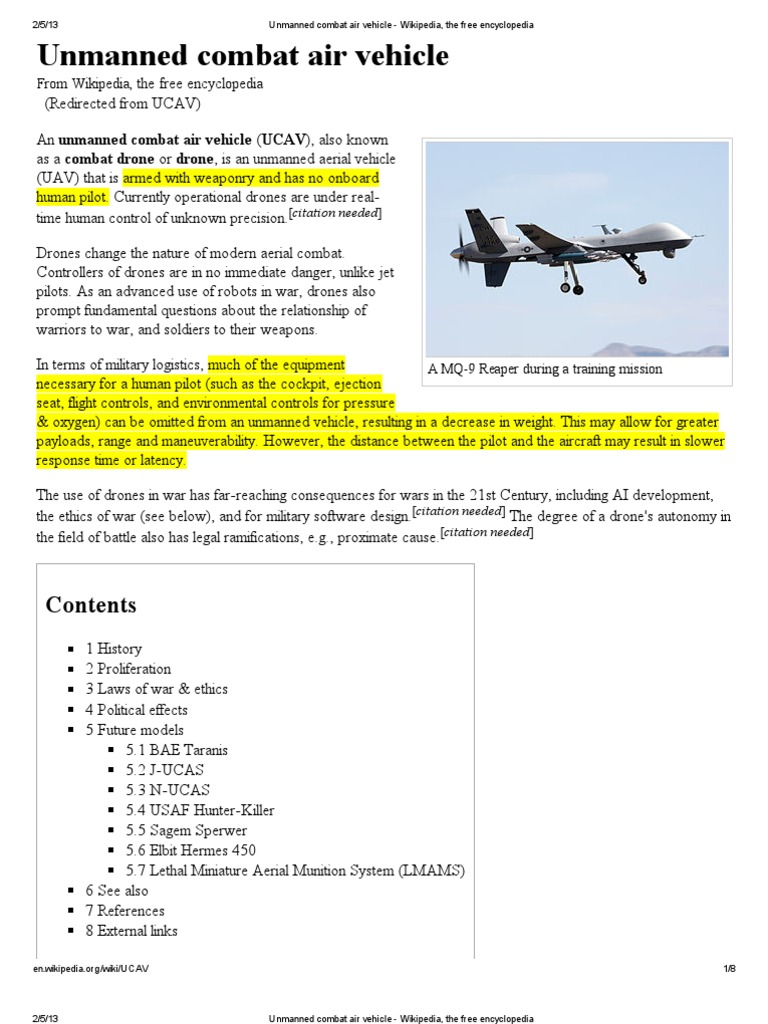 Unmanned Combat Air Vehicle Wikipedia, The Free Encyclopedia PDF