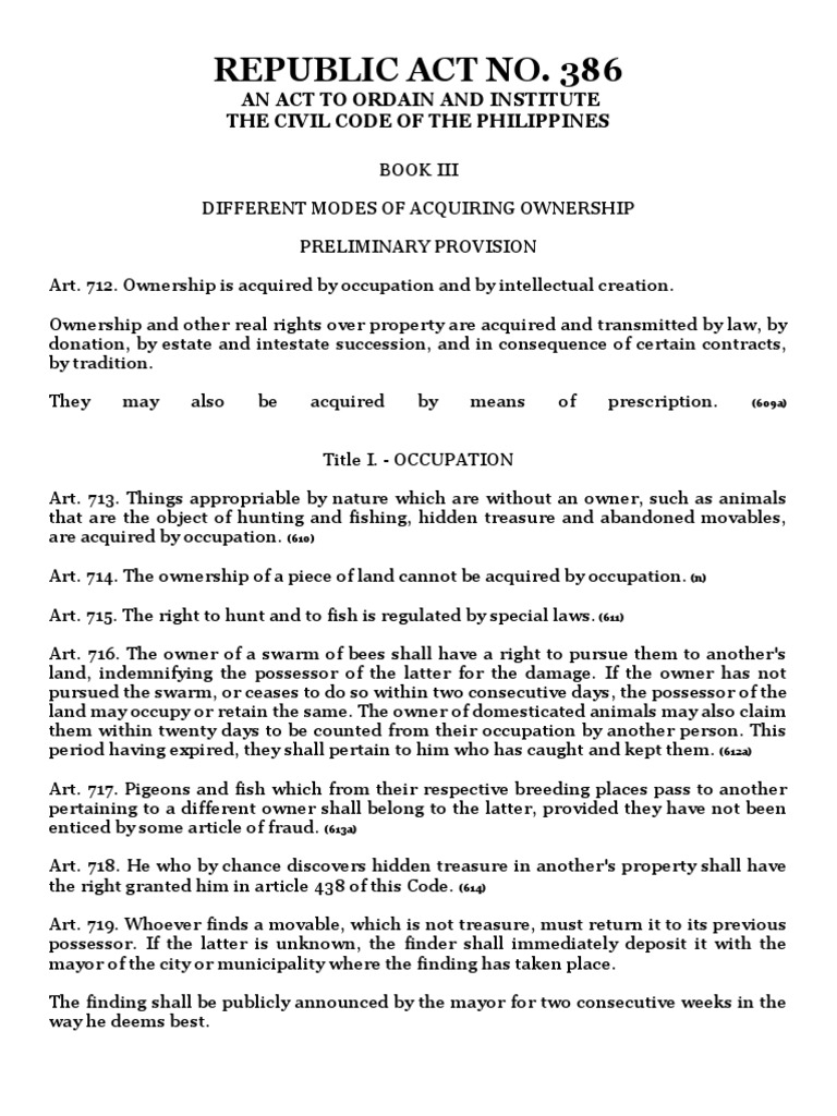 Civil Code of the Philippines: Ownership | PDF | Will And Testament ...