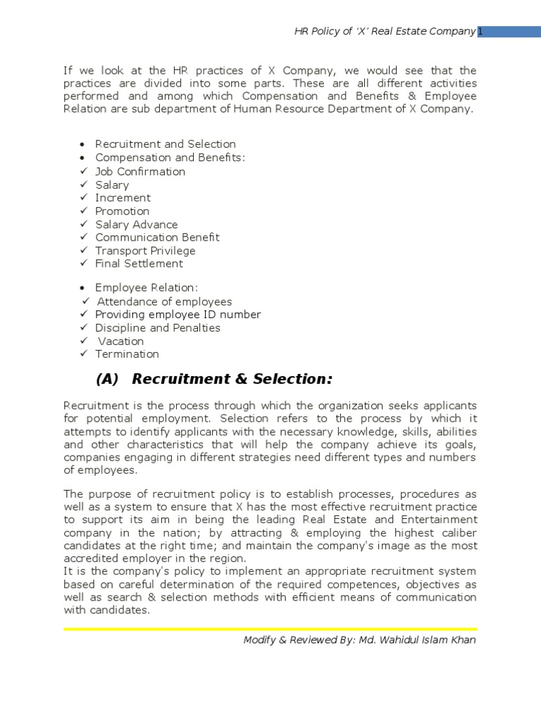 HR Policy of Real Estate Company | PDF | Recruitment | Overtime