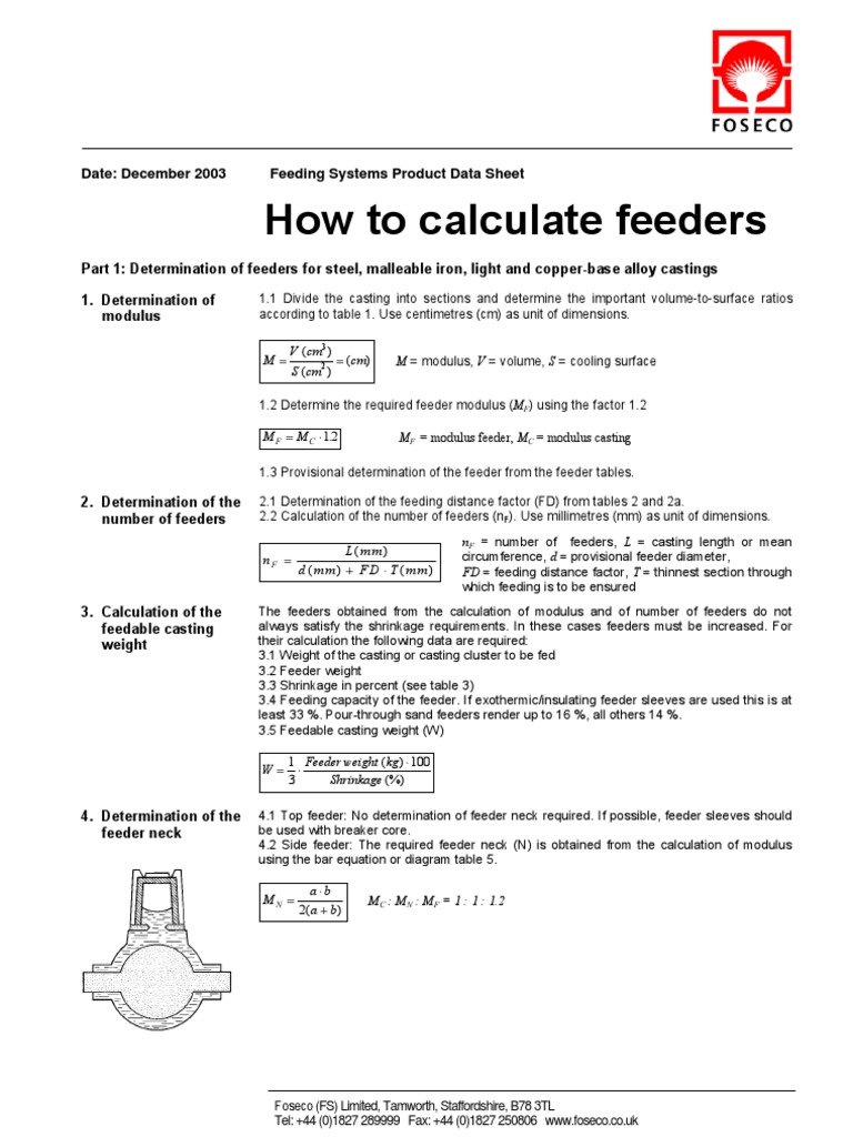 Casting Modulus and Feeder Calculations | PDF | Casting (Metalworking ...