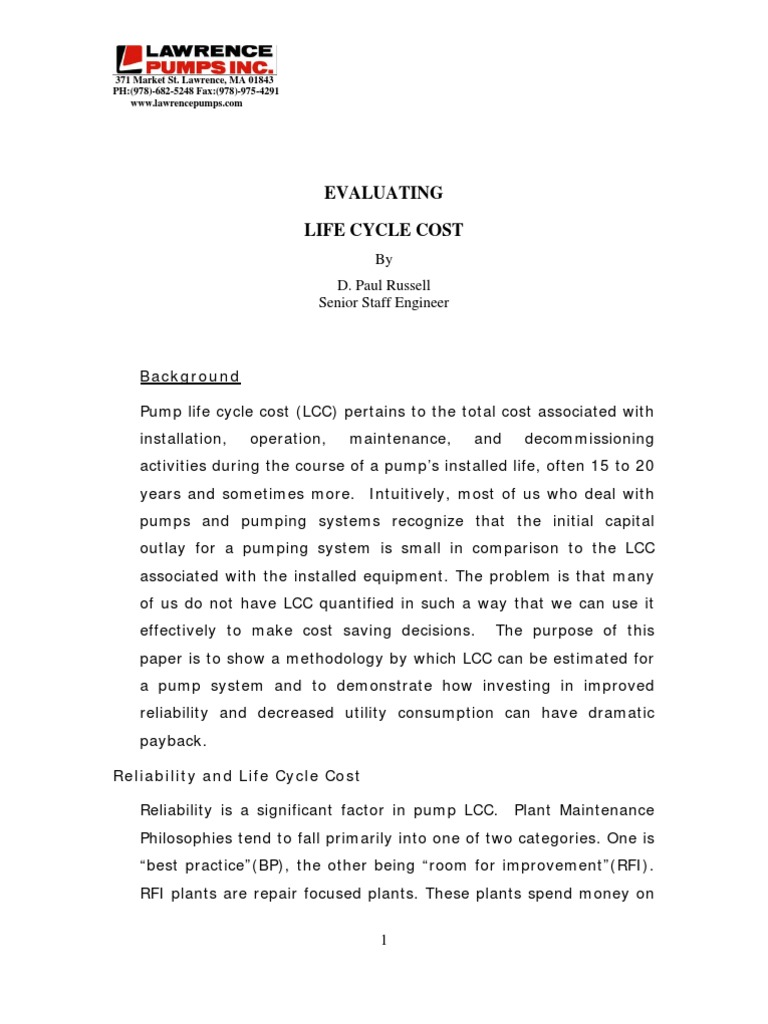 Pump Life Cycle Cost Analysis Guide | PDF | Life Cycle Assessment | Pump