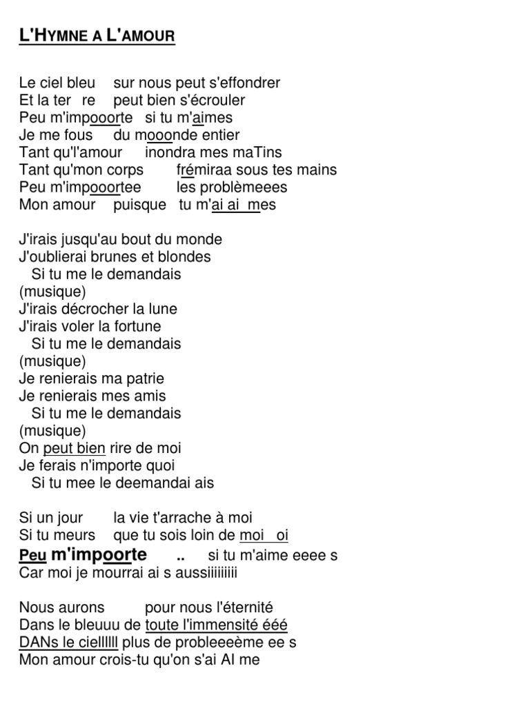 Hymne A L Amour Paroles