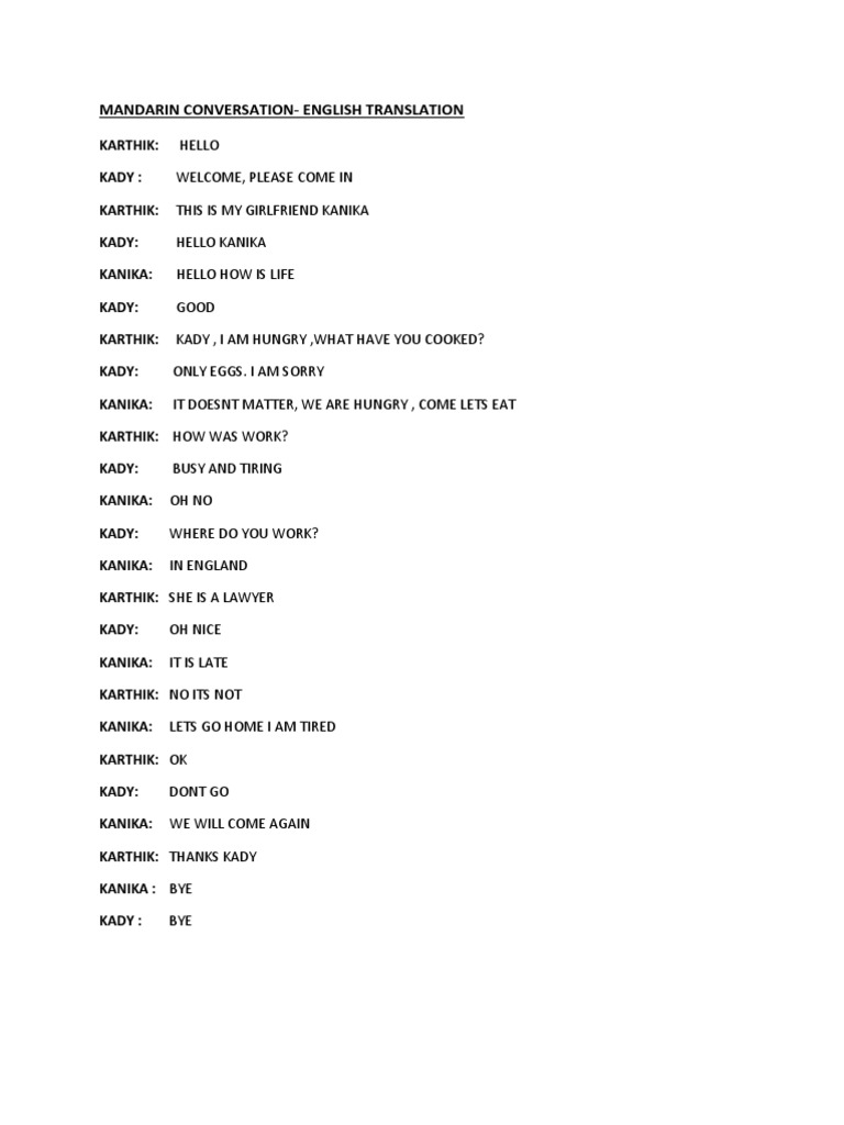 Mandarin-English Conversation Translation | PDF | Cooking, Food & Wine