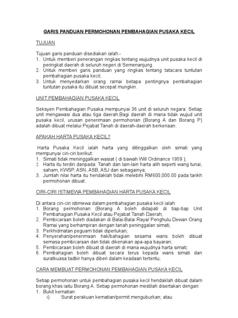 Cara Permohonan Pembahagian Pusaka Kecil Pdf