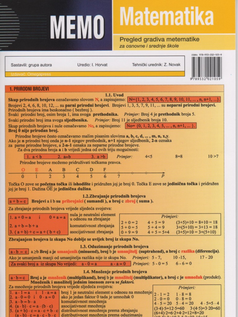 Matematika, Memo Tablice Za Osnovnu I Srednju Skolu-1a | PDF