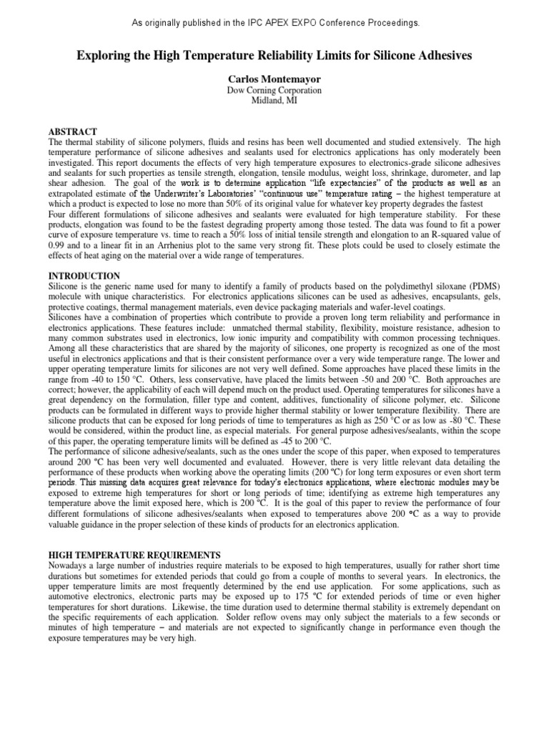 Exploring High Temperature Reliability Limits For Silicone Adhesives