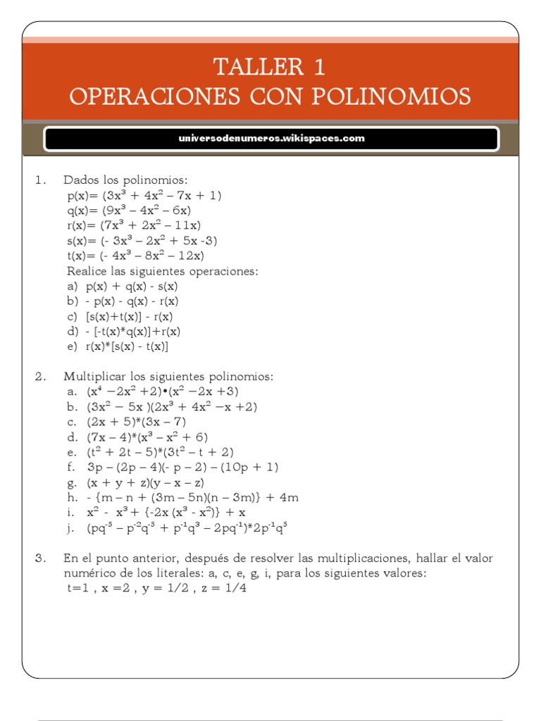 Taller 1 Operaciones Con Polinomios