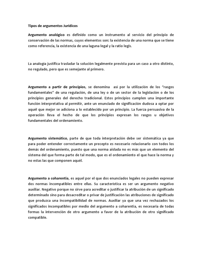 Tipos de argumentos Jurídicos Legislación Argumento