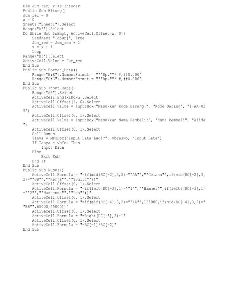 Excel VBA Data Input and Formatting | PDF | Teaching Mathematics