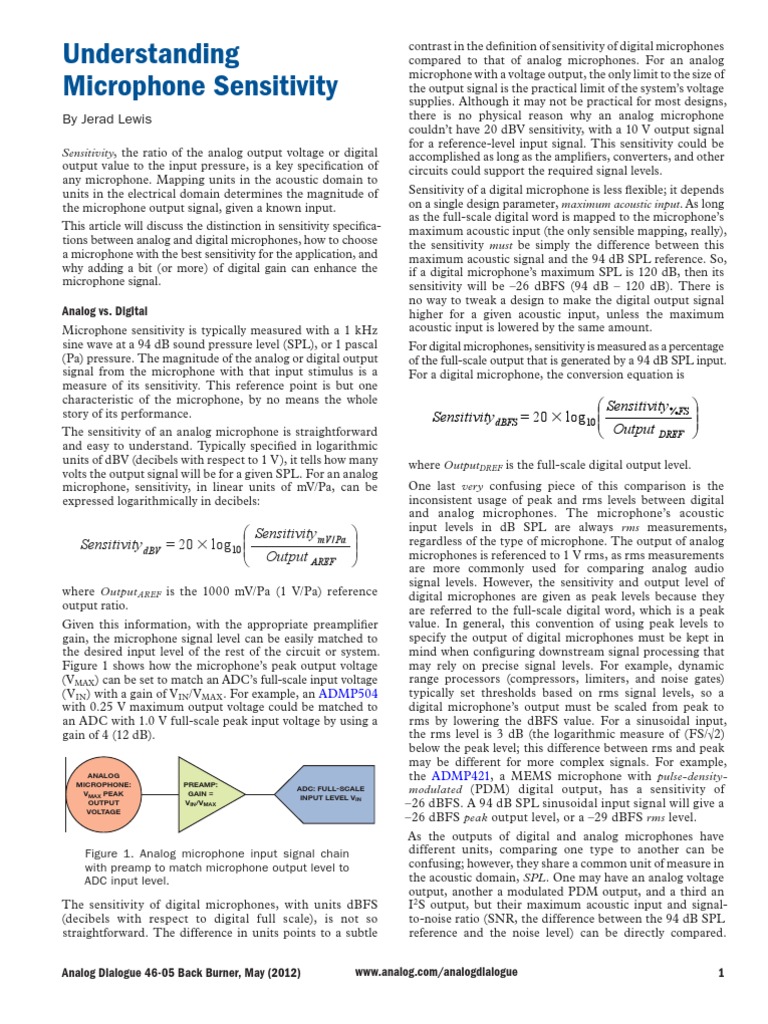 Understanding Microphone Sensitivity PDF Microphone Signal To