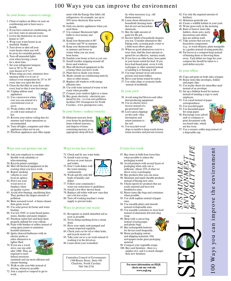 100 Ways to Protect the Environment | PDF