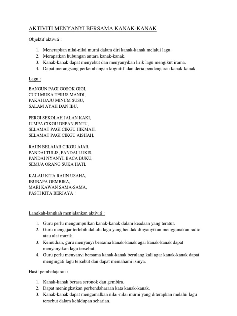 Aktiviti Pendidikan Awal Kanak Kanak Pdf