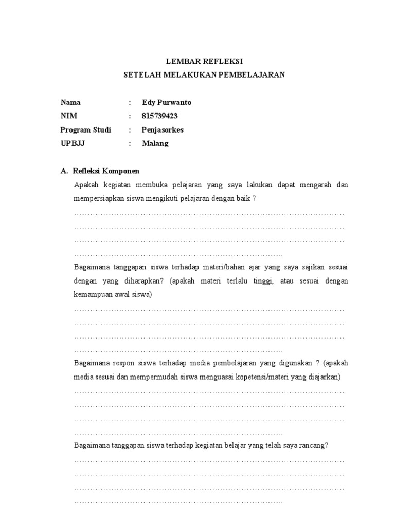 Lembar Refleksi Universitas Terbuka