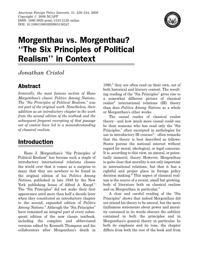 Morgenthau V Morgenthau International Relations Rationality