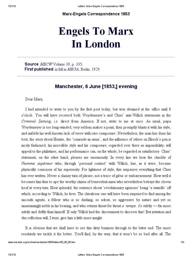 Letters MarxEngels Correspondence 1853 PDF Arabian Peninsula Arabic