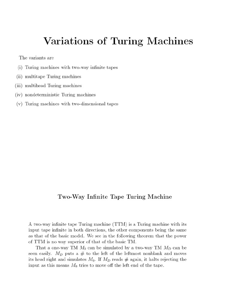 Variations of Turing Machines | PDF