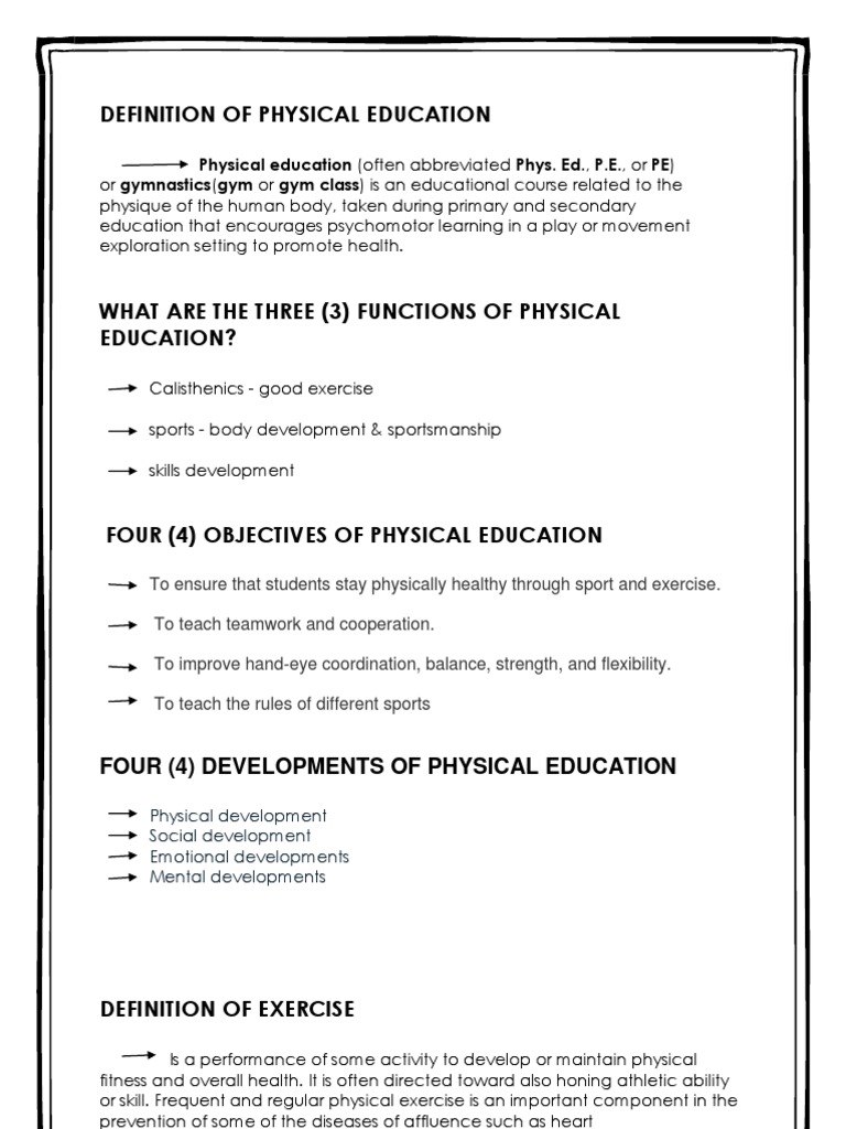 Definition Physical Education PDF Physical Education Physical Fitness