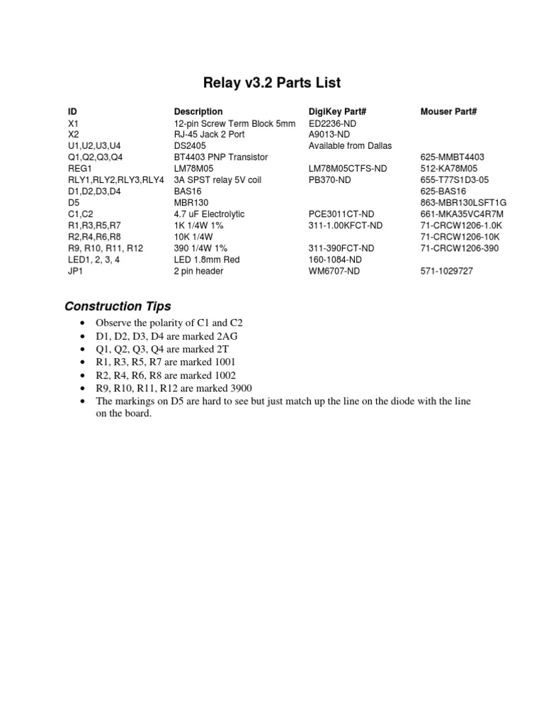 Relay v3.2 Parts and Construction | PDF