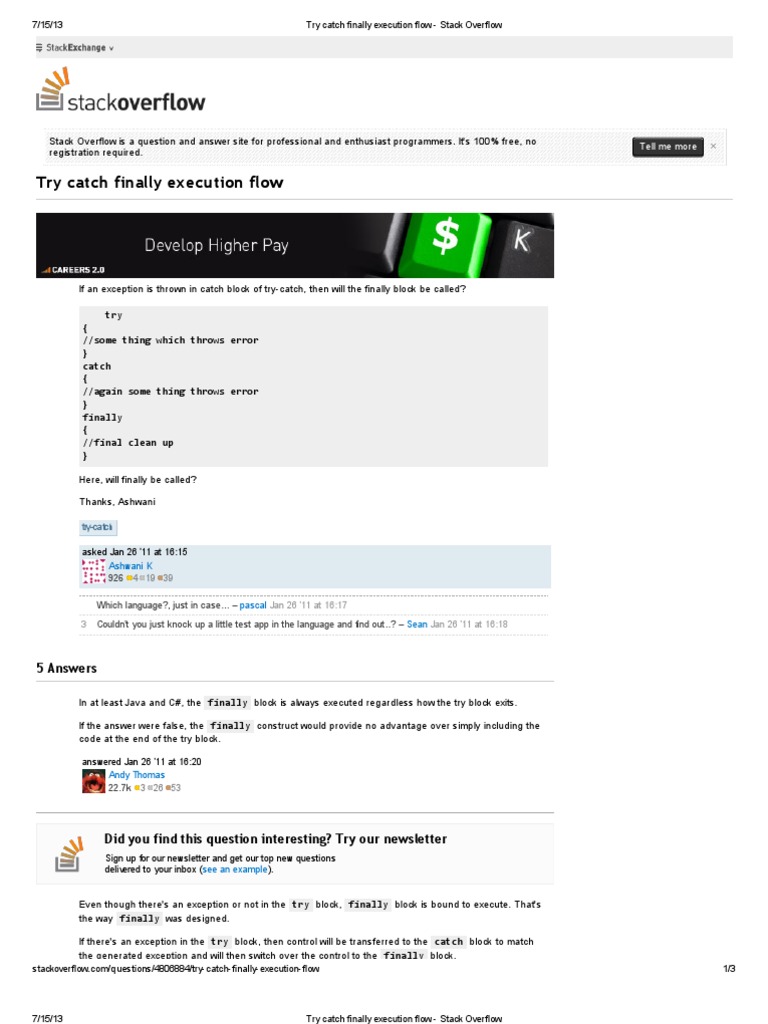 Try Catch Finally Execution Flow - Stack Overflow | PDF | Computer ...