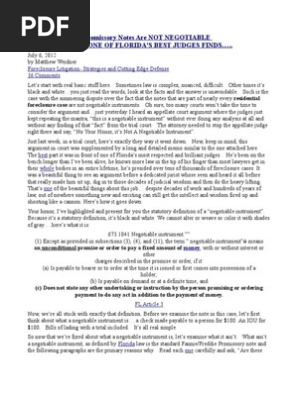 BOOM! Mortgage Promissory Notes Are NOT NEGOTIABLE INSTRUMENTS…..ONE OF FLORIDA'S BEST JUDGES FINDS…..