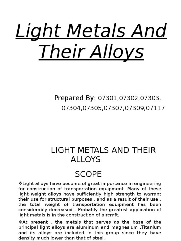 Light Metals and Their Alloys | PDF | Lead | Alloy